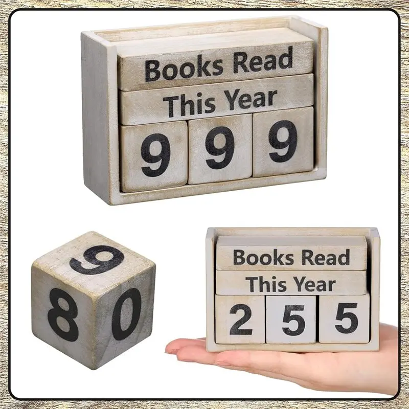 Lightweight Book For Reading Goal Tracker Counter, Wooden Book Tracking System Display, Sign Bookshelf Decor Accessory Read This