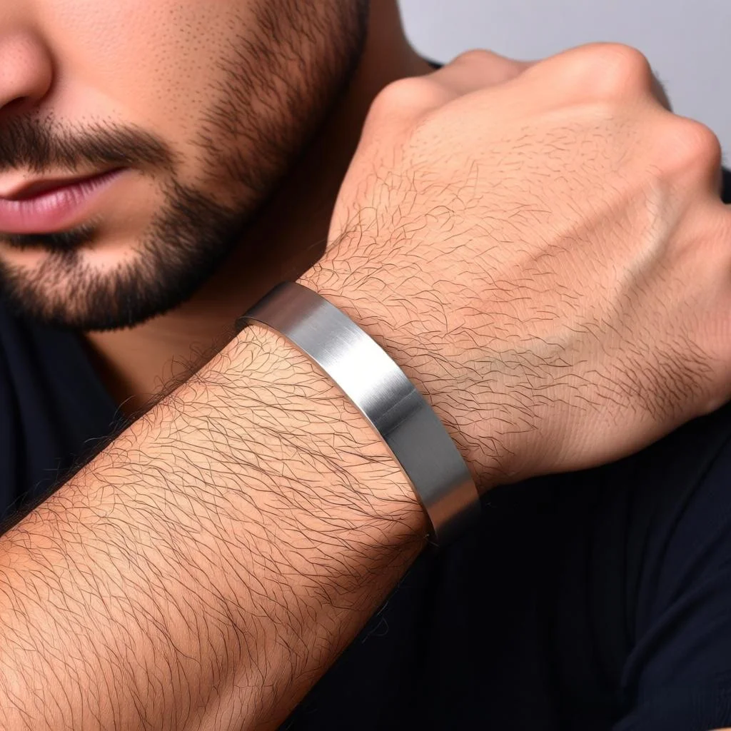Stainless Steel Lockable Wrist Cuff Bangle Bracelets for Men Fashion Jewelry Accessory