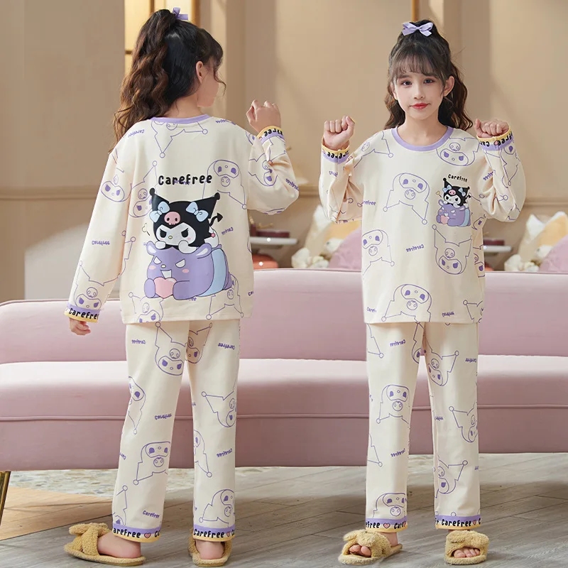 Sanrio Pompompurin Kuromi Girls Pajamas Kawaii Anime My Melody Pochacco Autumn Sweet Cute Cartoon Children Long Sleeve Kid Gift