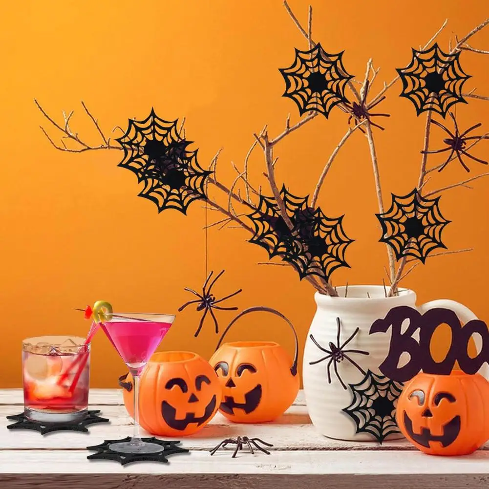 High Halloween Table Spider Web Felt Coasters Halloween Drink Mats Table Decoration Supplies for Home Kitchen Office