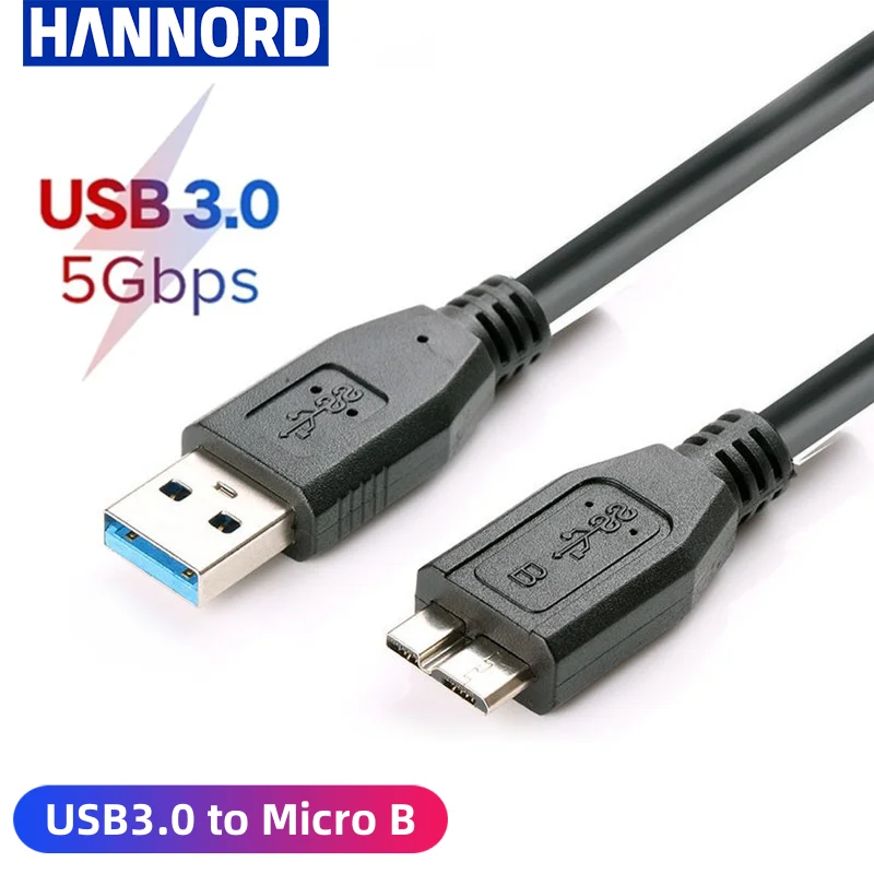 Hannord USB 3.0 Type A to Micro B Connector Cable 5Gbps 3A Fast Data Sync Cord Adapter External Hard Drive Disk Cable