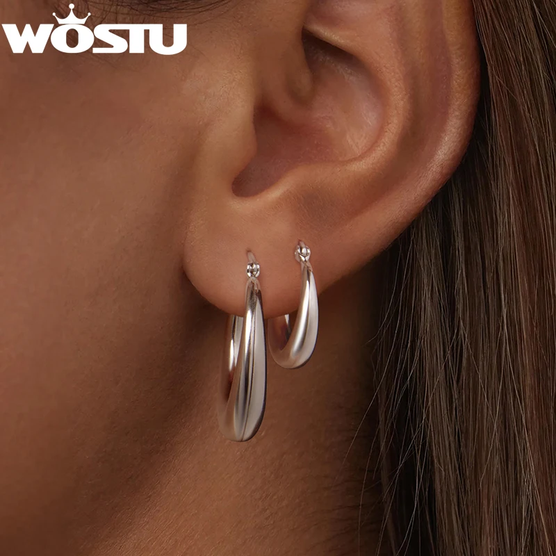 WOSTU Huge Statement Wedding Hoop Earrings For Women , White Gold Plated Metal Hoops Drop Pendientes Geometric Party Jewelry