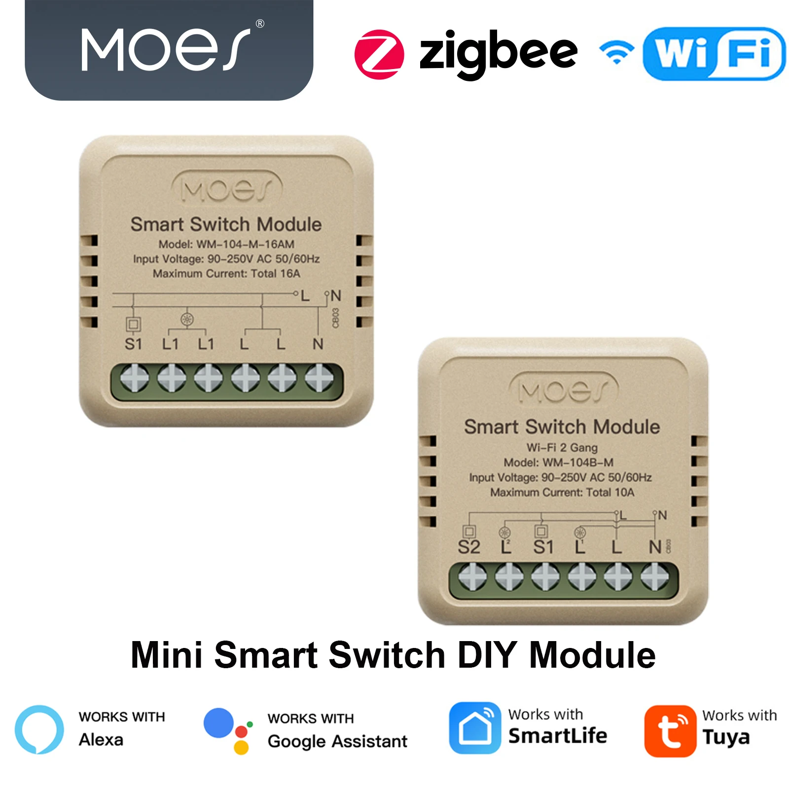 

MOES Tuya Mini Smart Switch DIY Модуль WiFi Zigbee Умный выключатель света 1/2 Gang APP Дистанционное управление Работа с Alexa Google Home