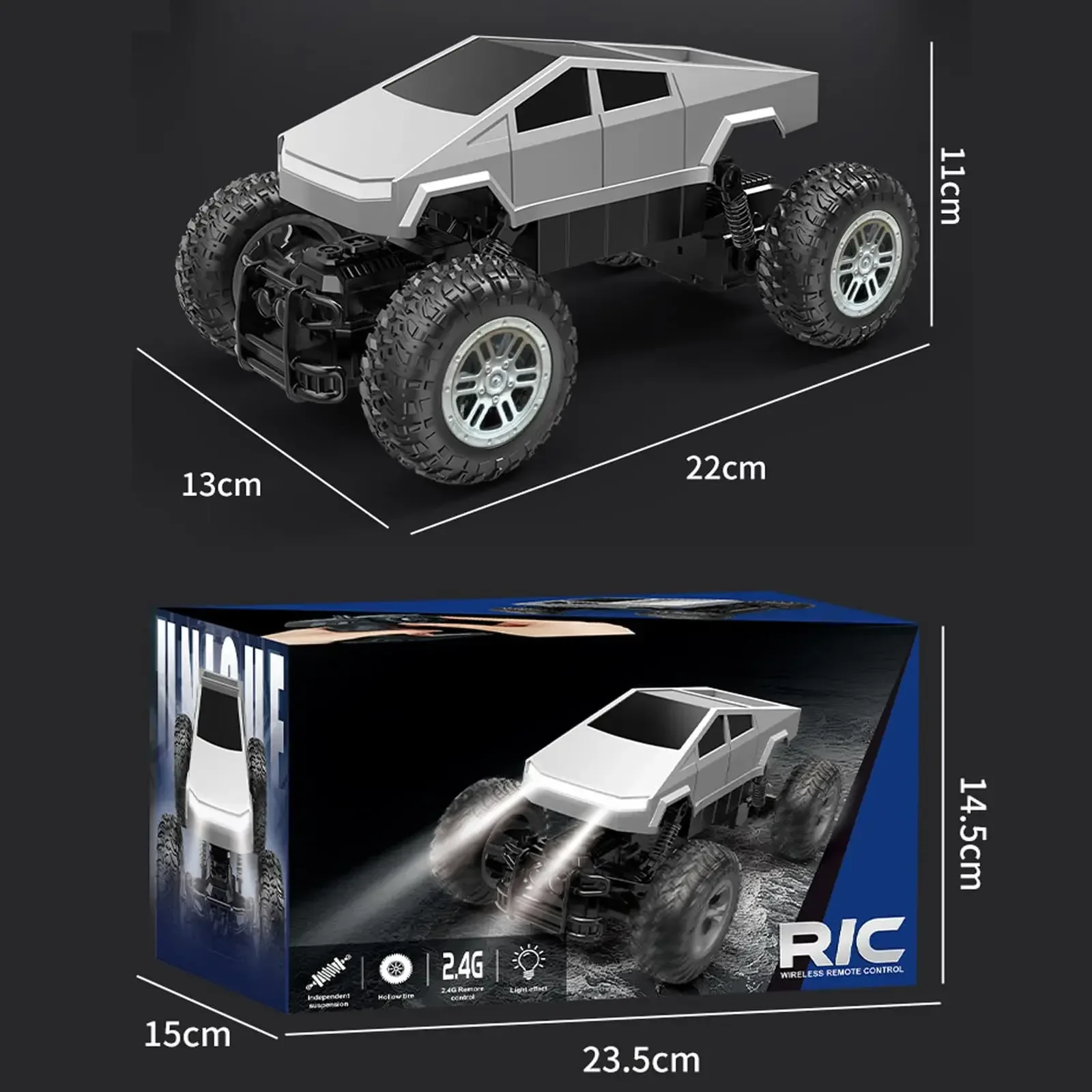 Voiture RC amphibie 4WD 1:16 - Camion cascadeur étanche avec 360 °   Spins & LED, jouet tout-terrain pour enfants, garçons et adultes