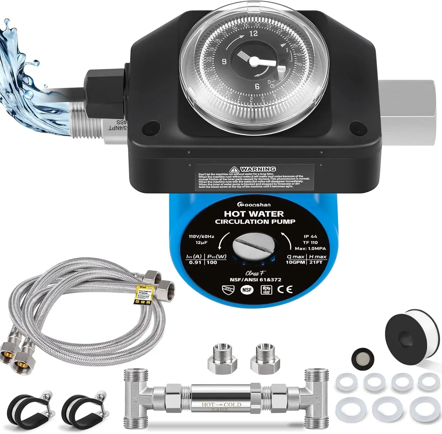 

Instant Hot Water Recirculating Pump with 304 Stainless Steel Sensor Valve for Tank Water Heaters