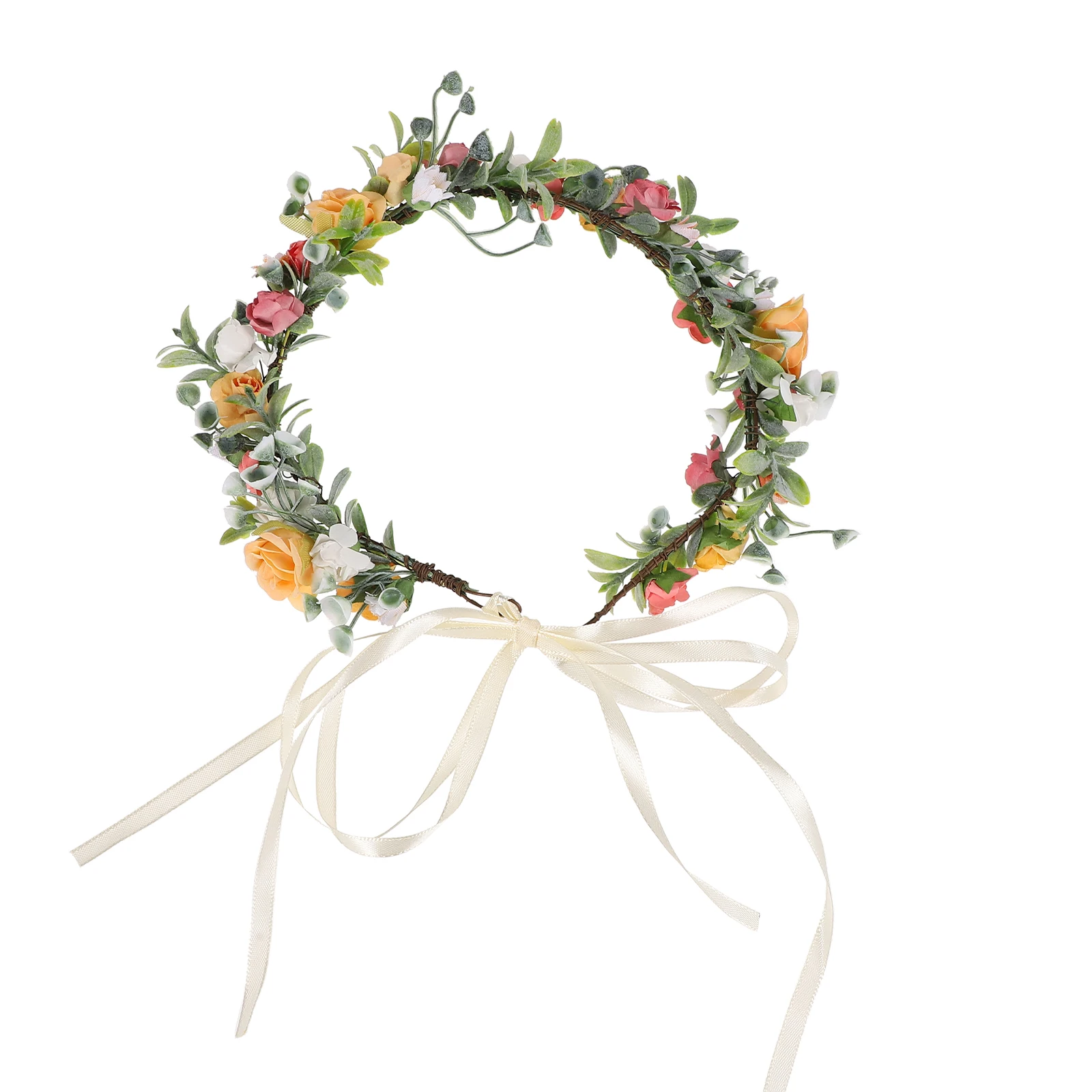 

Colorful Flower Crown Headband Wedding Garland Bride Hair Piece Flower Wreath Bridal Accessories Party Festival Beach Adjustable
