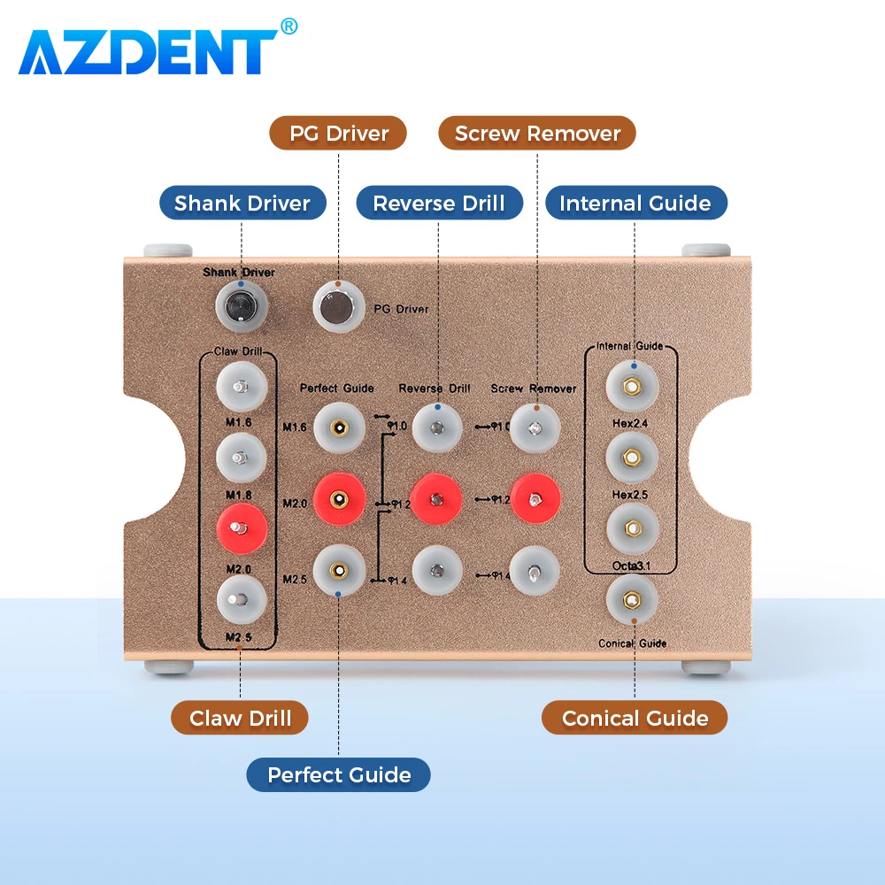 AZDENT Dental Implant Removal Kit Golden Box Broken Screws Tool Universal Screw Extractor Set Dentistry Restoration Instruments