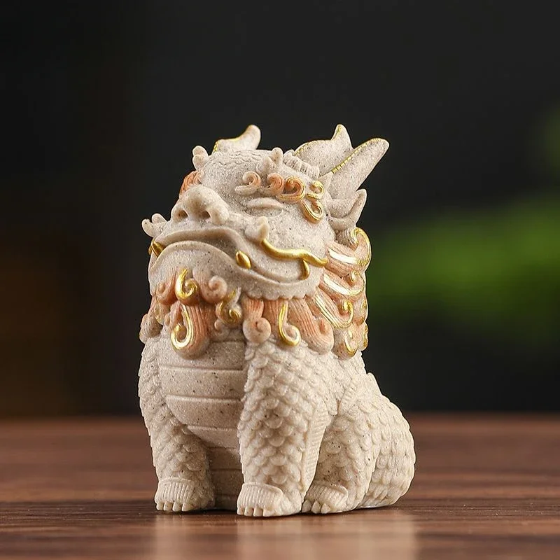 Sandstone Attract Wealth Pixiu Desktop Ornament,Office Workstation Auspicious Decoration,Housewarming Gift Bring Abundant Wealth