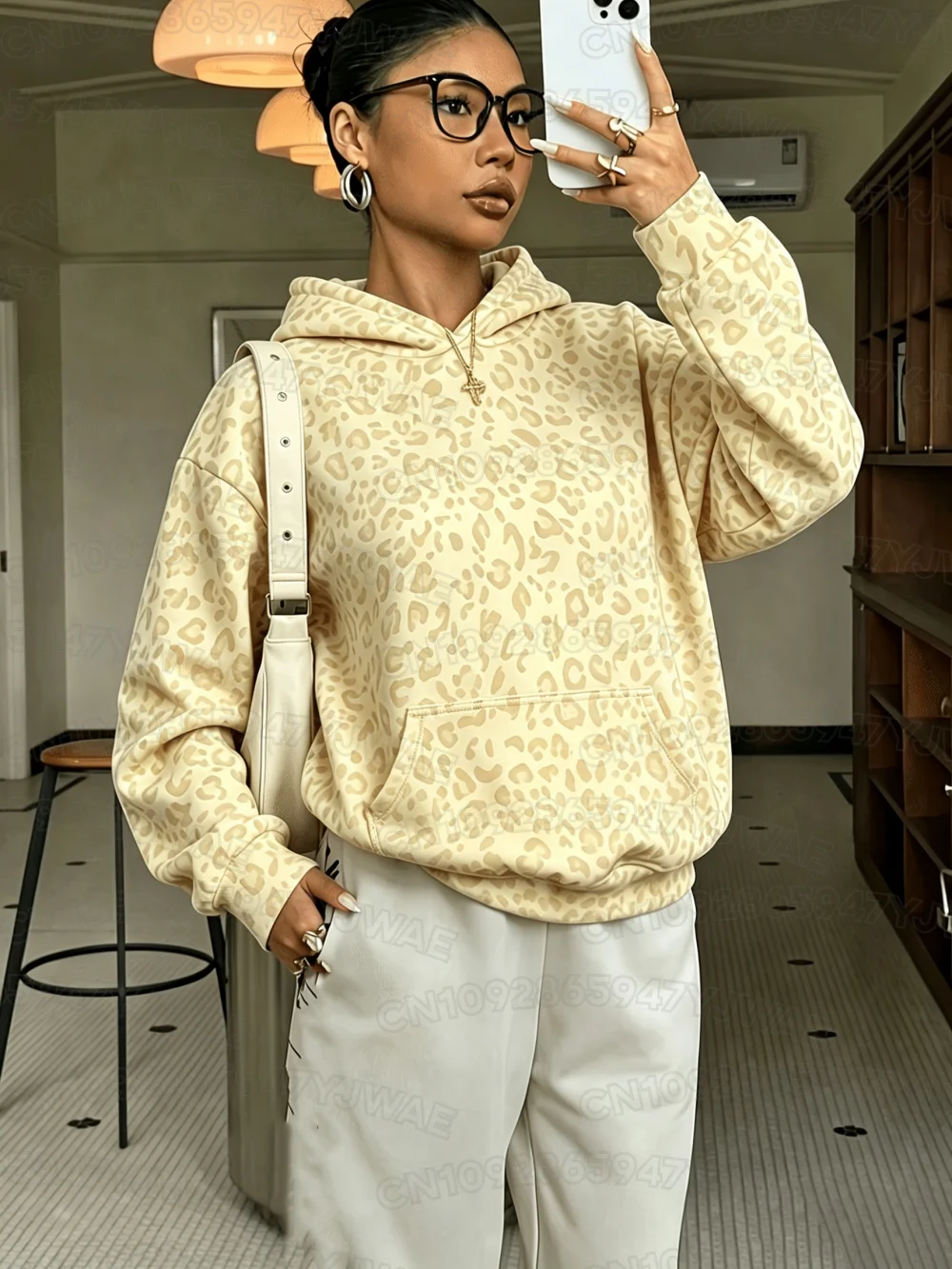 Herbst- und Winter-Sweatshirt für Damen mit Leopardenmuster, Kapuzenpullover, Unisex-Pullover, Hip-Hop-Hoodie für Männer – Detail 6