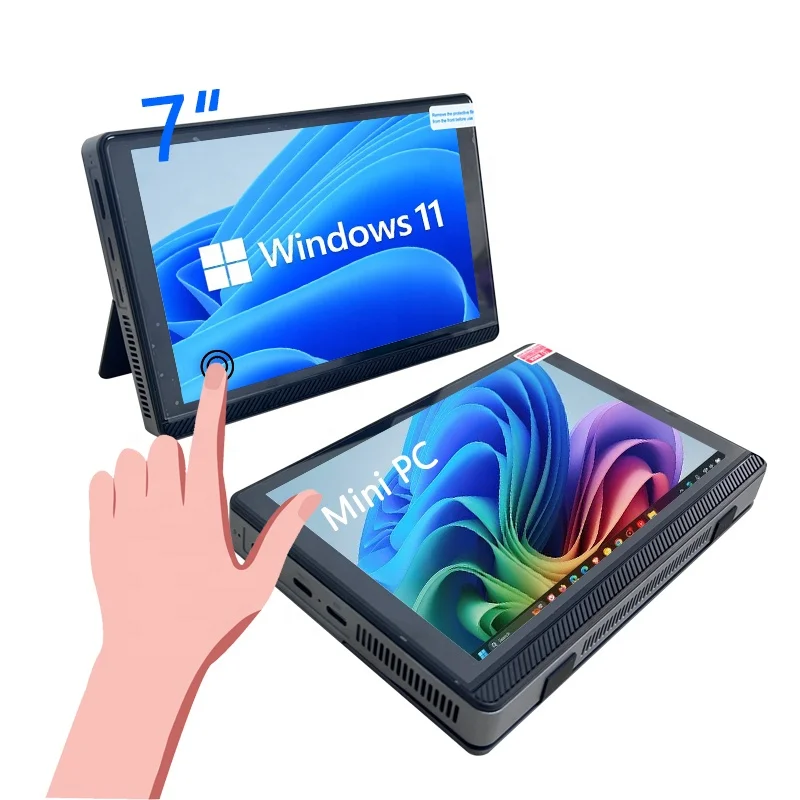 OEM 7 Inch N100 Windows11 Mini Pc Touch Screen Monitor Linux Ubuntu Small Pocket Touch Panel Pc with Battery