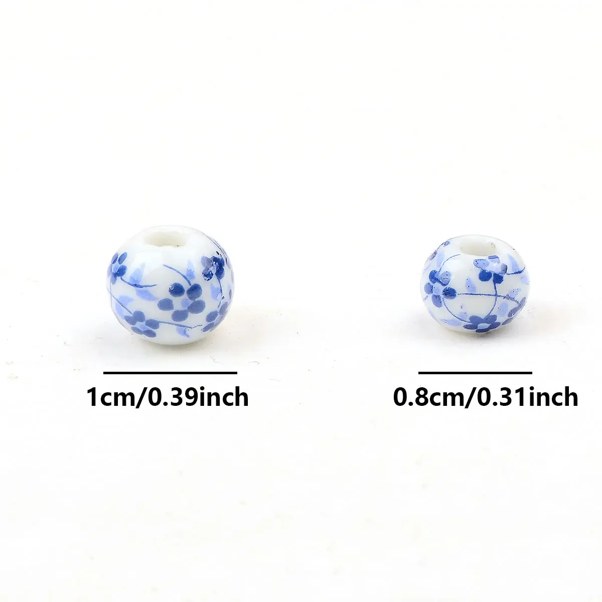 30pcs 0.8cm/1cm Blue Round Flower Patterns Ceramic Beads Chinese Style For Pendant Charm Bracelets Pottery and Porcelain Jewelry