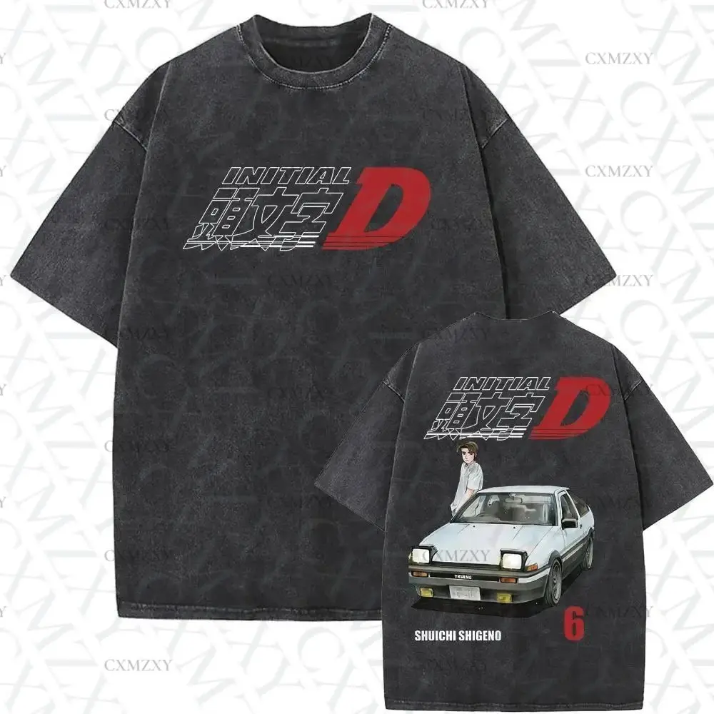 

New washed retro men's and women's animation pattern printed high street short-sleeved T-shirt