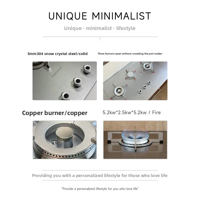 Stainless steel gas stove three eyes embedded gas stove household multi-head natural gas stove