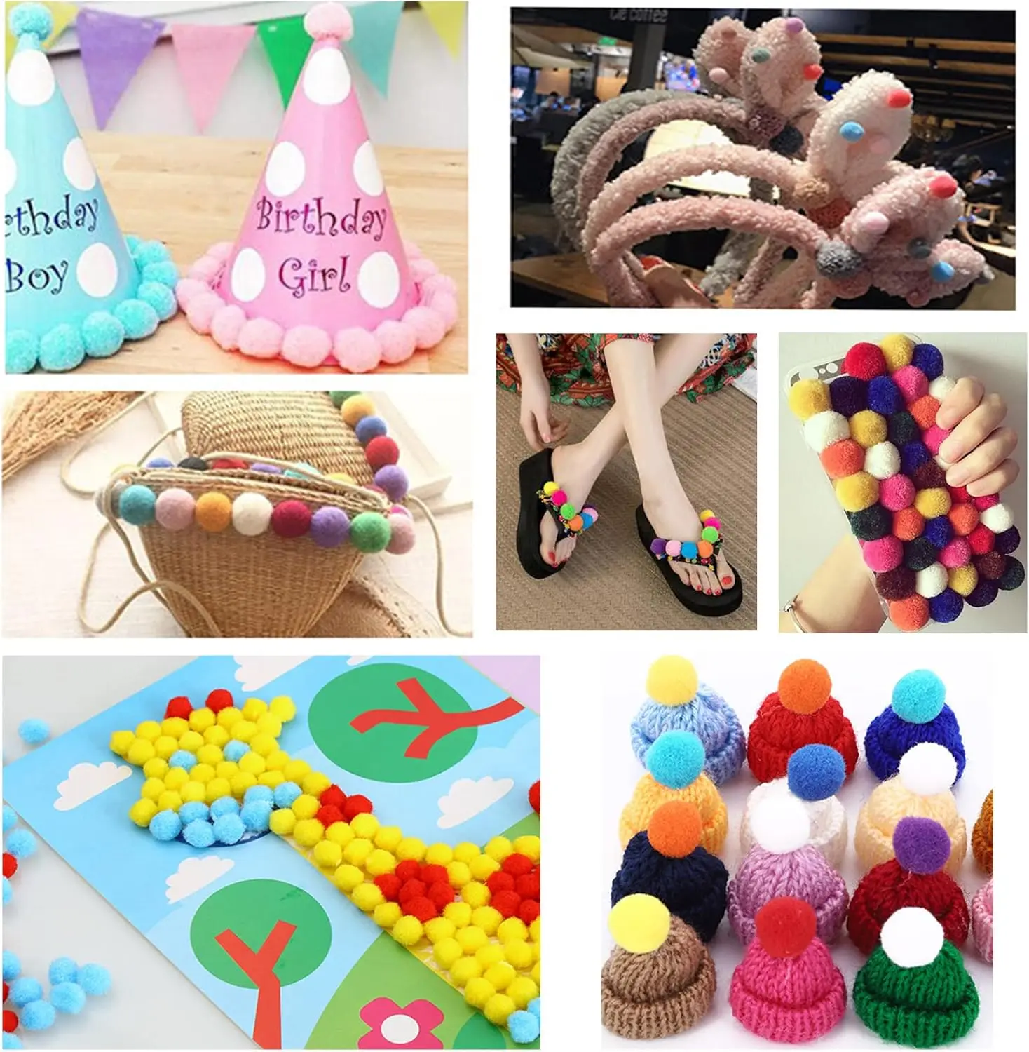 Pompones surtidos de 0,6 pulgadas, bolas de pompones peludos multicolores, suministros de arte con ojos de movimiento para decoraciones artesanales DIY