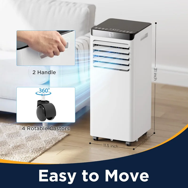AC Portabel 8,000 BTU AC Portabel untuk Ruangan Besar Hingga 350 Kaki Persegi, Unit AC Portabel dengan AC 4-in-1