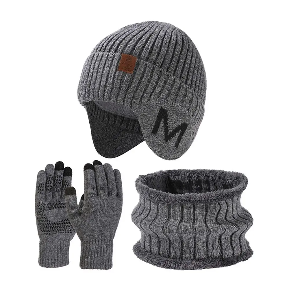 Outdoor Winter Beanie Hat Scarf Gloves Set Knit Fleece Lined Neck Warmer Warm Skull Cap for Women & Men