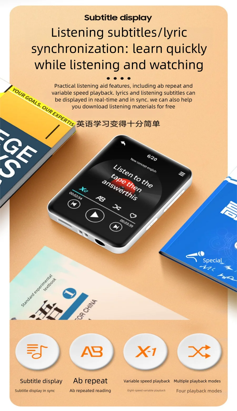 مشغل MP3 صغير للجيب بسعة 128 جيجابايت مزود بتقنية البلوتوث ومشغل موسيقى MP4 خارجي مع تشغيل مسجل صوت بشاشة تعمل باللمس من النوع C IPS