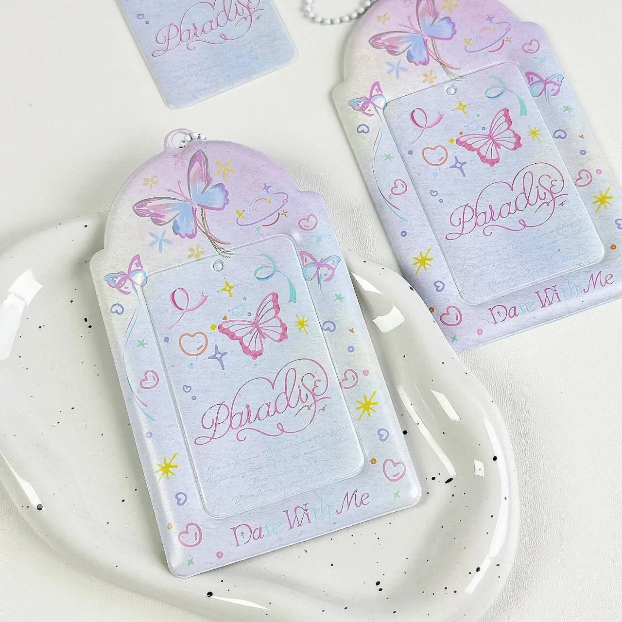 1PC Butterfly 3 Inches Kpop Photocard Holder with Keychains PVC Idol Card Protective Sleeves Bag Pendant School Stationery 포카홀더