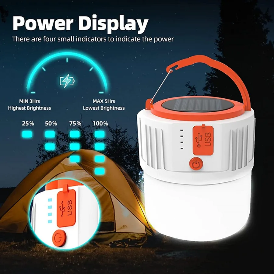 

USB Rechargeable LED Solar Camping Light Portable Lanterns 5 Mode Emergency Night Light Outdoor Tent Lamp for BBQ Fishing Hiking