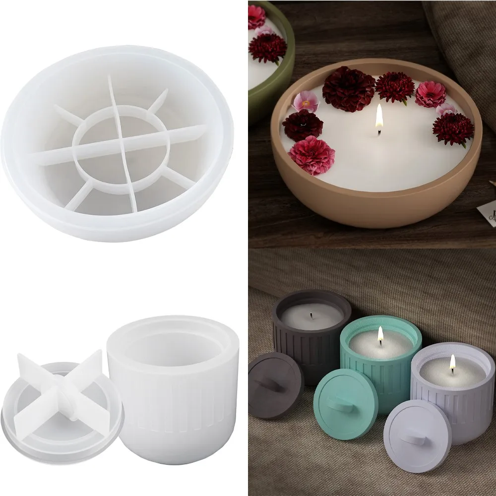 

DIY Crystal Round Candle Jar Silicone Cement Flower Pot Mold For Handmade Storage Pen Holder Box Crafts Casting Molds Home Decor