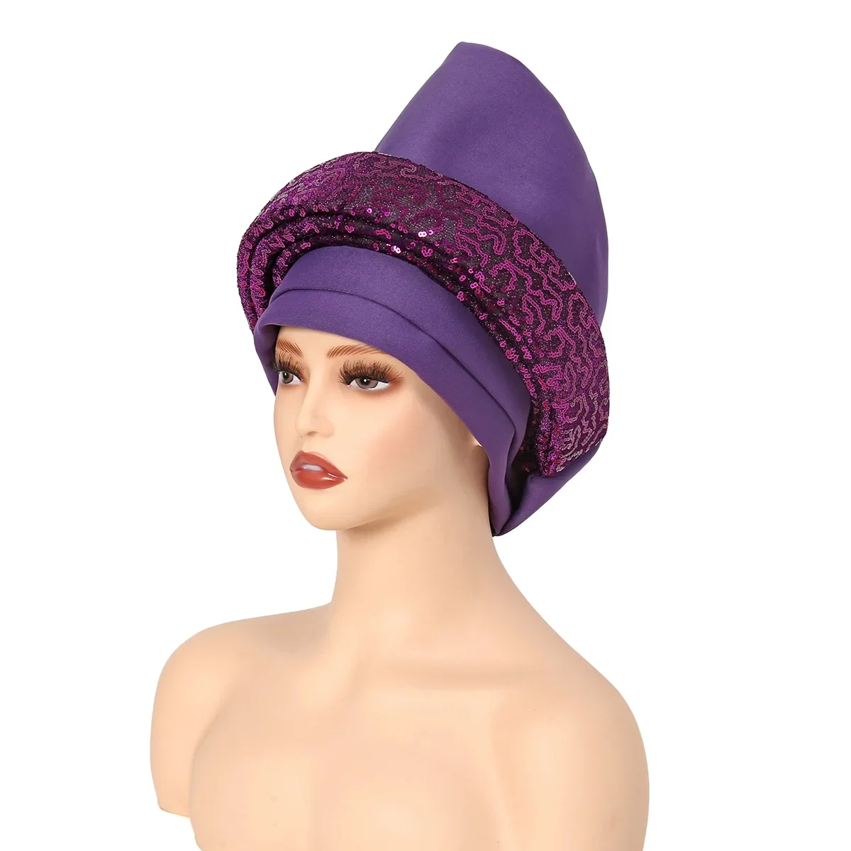 

African Headtie Sequins for Woman Nigerian Gele Already Made Auto Gele Turban Party Wedding Head Ties Headtie Head Wraps Cover