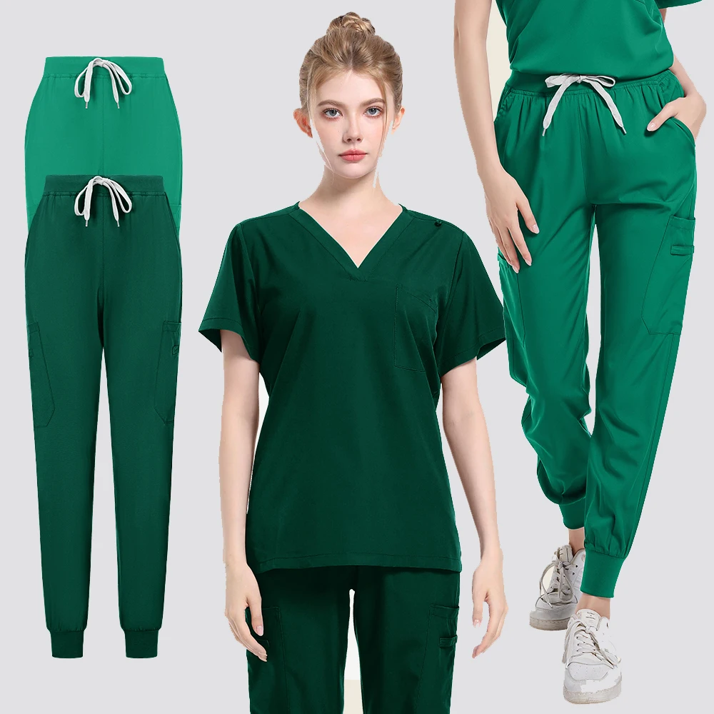 포켓 바지와 새로운 짧은 소매 스크럽 탑 의료 간호사 유니폼 의사 수술 작업복 스파 아웃웨어 뷰티 살롱 작업복
