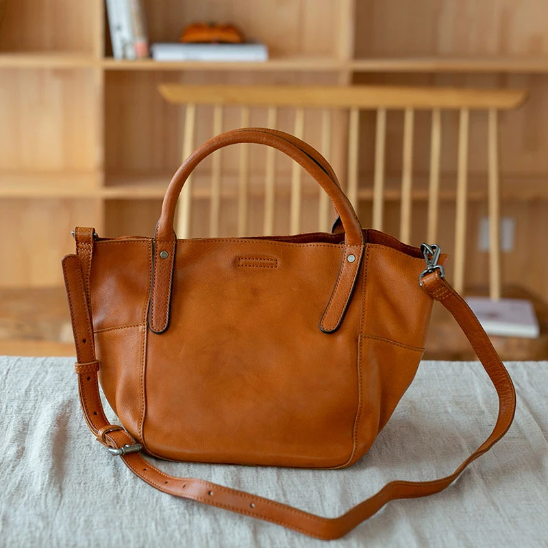 Fashion vintage handmade high-quality genuine leather women small tote bag casual luxury soft cow leather shoulder crossbody bag