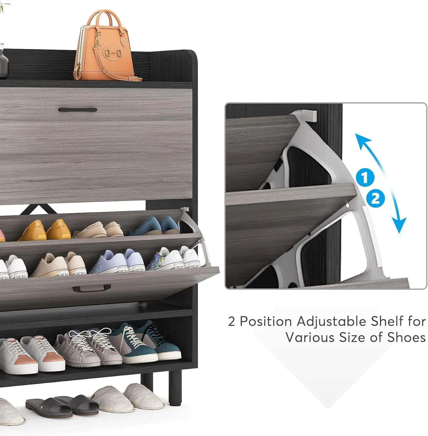 Shoe Cabinet, 2-Tier Shoe Storage Cabinet with Flip Doors, Vintage Entryway Shoe Organizer Rack with Open Shelves for