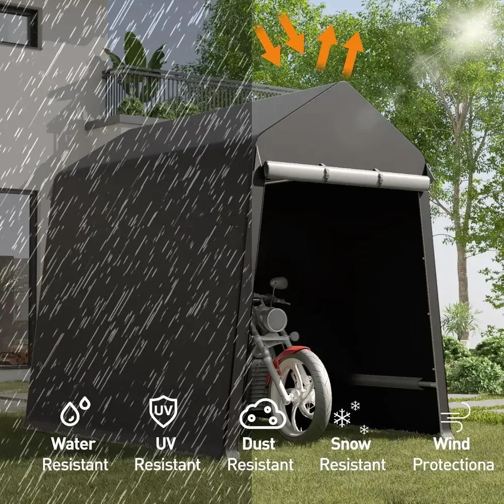 6x8 Outdoor Storage Shed with Zipper Vents, Heavy Duty Waterproof Carport and UV-Resistant Portable Garage Tent, Black