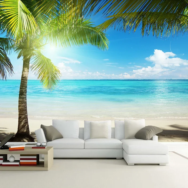 Custom Mural Papel De Parede 3D Sandy Beach Coconut Tree Landscape Photo Wallpaper Living Room Bedroom Wall Papers Home Decor