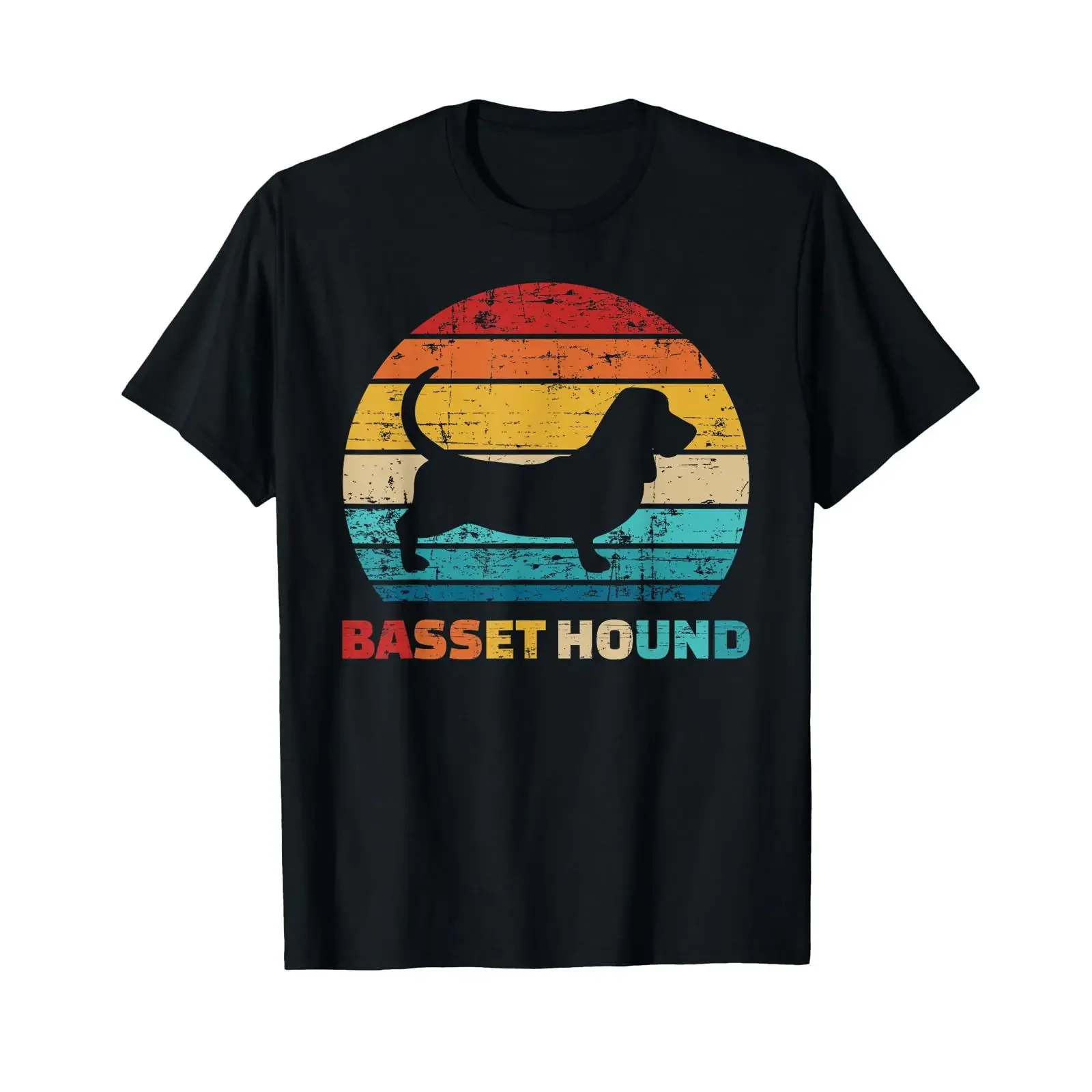 Basset Hound Vintage Retro T Shirt vintage Washed streetwear Soft Casual Stretched fashion Slightly Top For Everyday Wear
