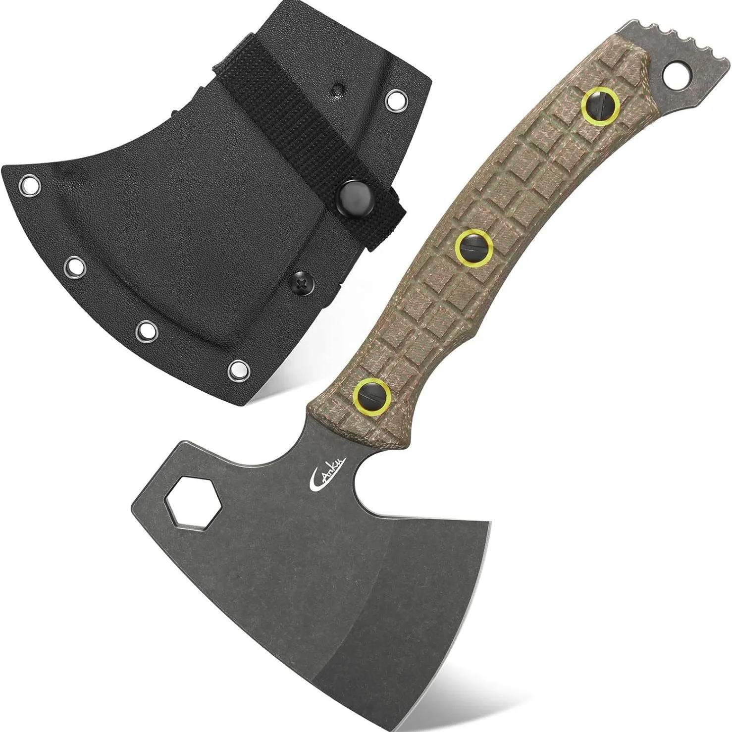 

NEW DC53 Steel High-quality Multi-functional Outdoor Tactical Survival Axe with Linen Handle Shaft Hexagonal Wrench EDC Tool