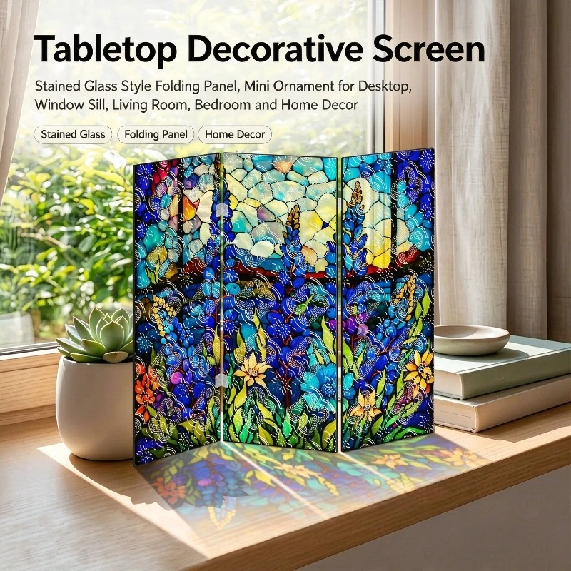 Begonia Pattern Mini Folding Acrylic Screen Decorative Partition Tabletop Ornament Desktop Display Stand Decor Household Goods