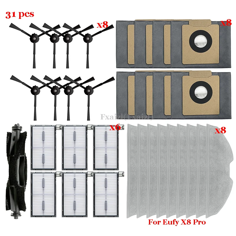 Voor Eufy X8 Pro Robot Zijborstel Hepa Filters Mop Doeken Mop Doek Rag Stofzak Stofzuiger Onderdelen Vervanging Accessoires