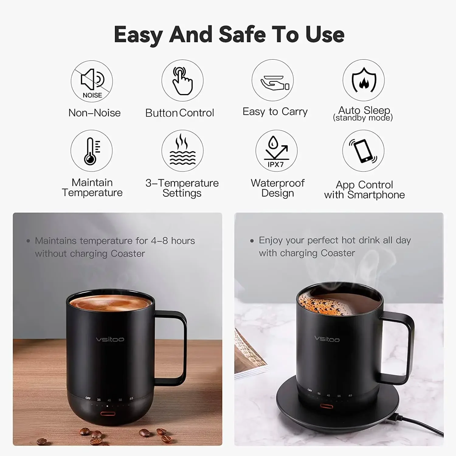 S3pro Temperatur regelung Smart Becher 2 mit Deckel, selbst erhitzende Kaffeetasse 14 oz, 90 min Akkulaufzeit-App & manuelle Steuerung