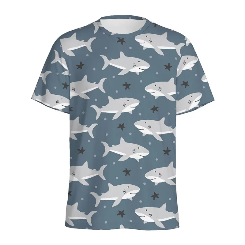 

Cute 3D Shark Print T-shirt, Male and Female Cartoon, Marine Animal Print, Short Sleeve T-shirt, Round Neck, Y-T-shirt