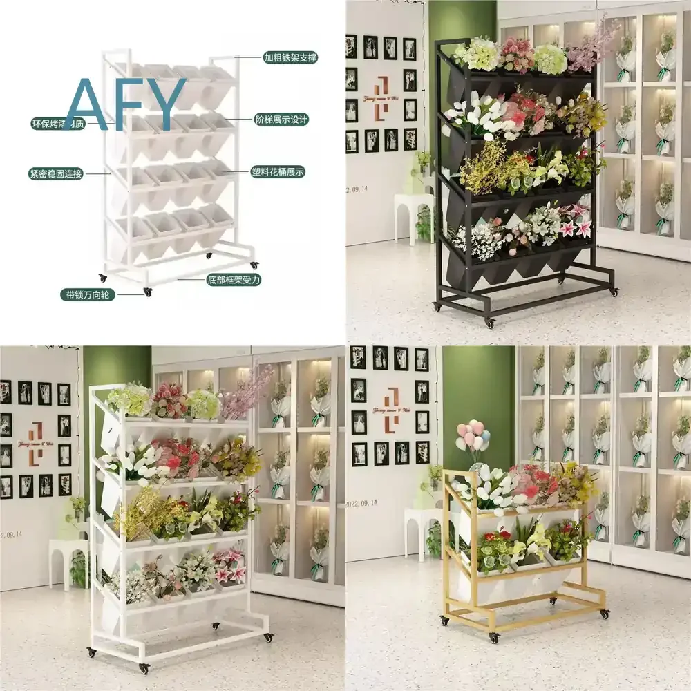 Flower Rack for Flower Shop Display Stand for Awakening Bucket Multi Layer Stepped Light Luxury Iron Movable Shelf Floral
