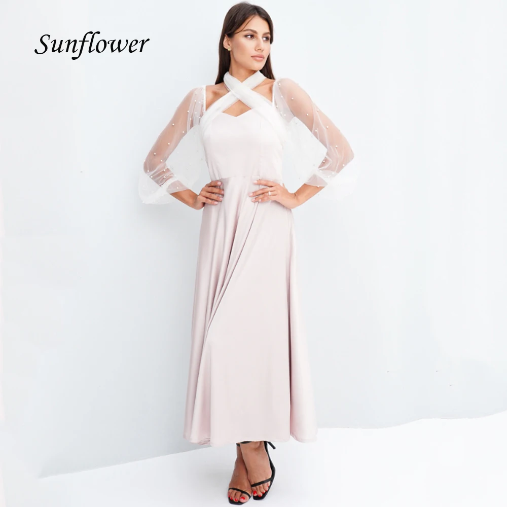 

Sunflower Halter Satin A-LINE Dresses Ankle-Length Saudi Arabia Formal Occasion Dresses Evening Party Gowns