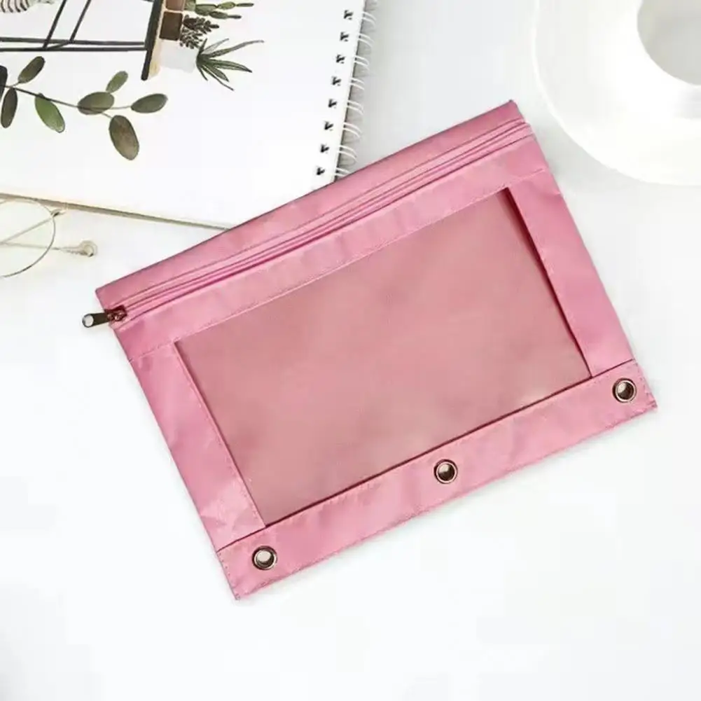 Waterproof Oxford Cloth Pencil Case com janela transparente, fechamento do Zipper, Binder Pencil Bags, Papelaria de capacidade para a escola