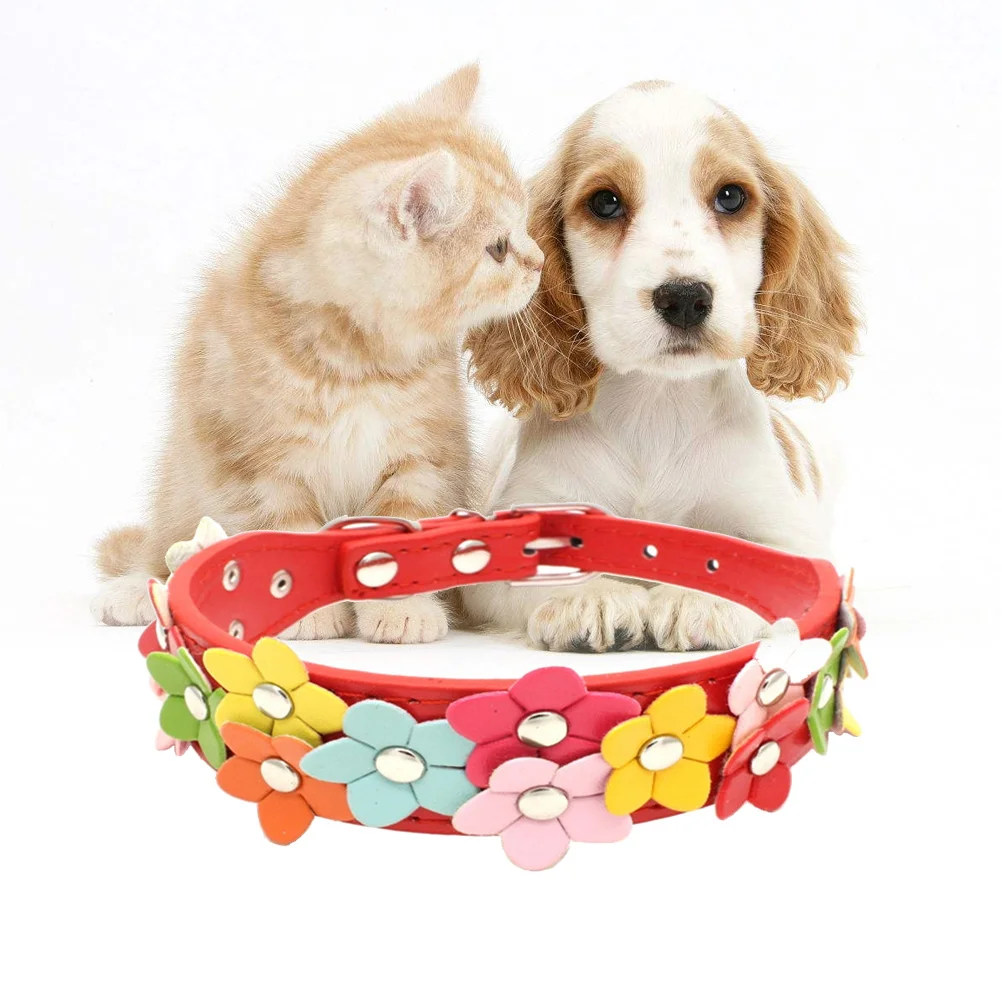 Regulowany różowy obroża dla zwierząt z motywem kwiatowym dla psa, kota, szczeniaka, na szyję o obwodzie 30-36 cm, wygodna obroża bezpieczeństwa z PU z kółkiem D.