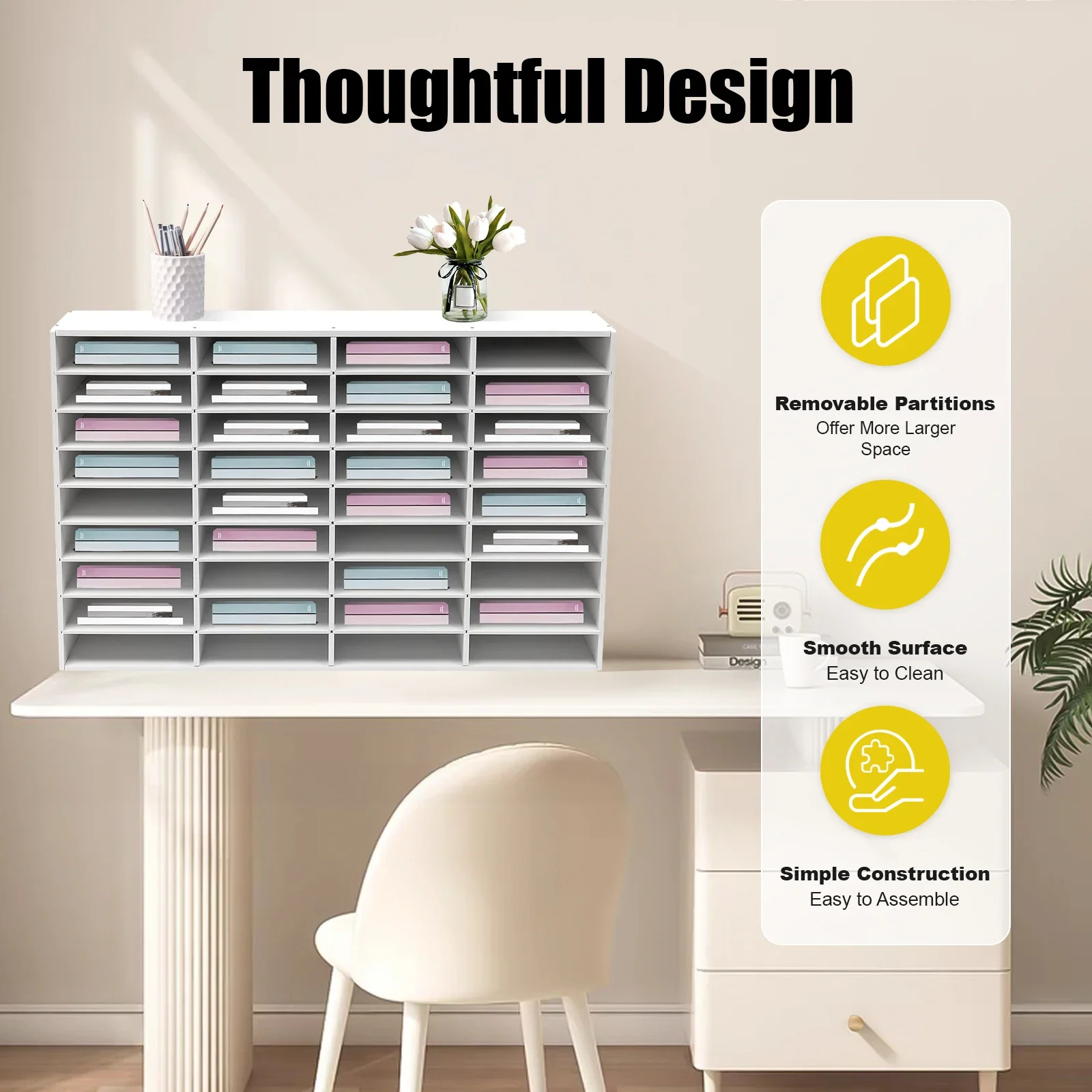 

Desktop File Holder,36 Slots PVC Adjustable File Sorter Organizer Mail Center Paper Storage Holder, White/blac