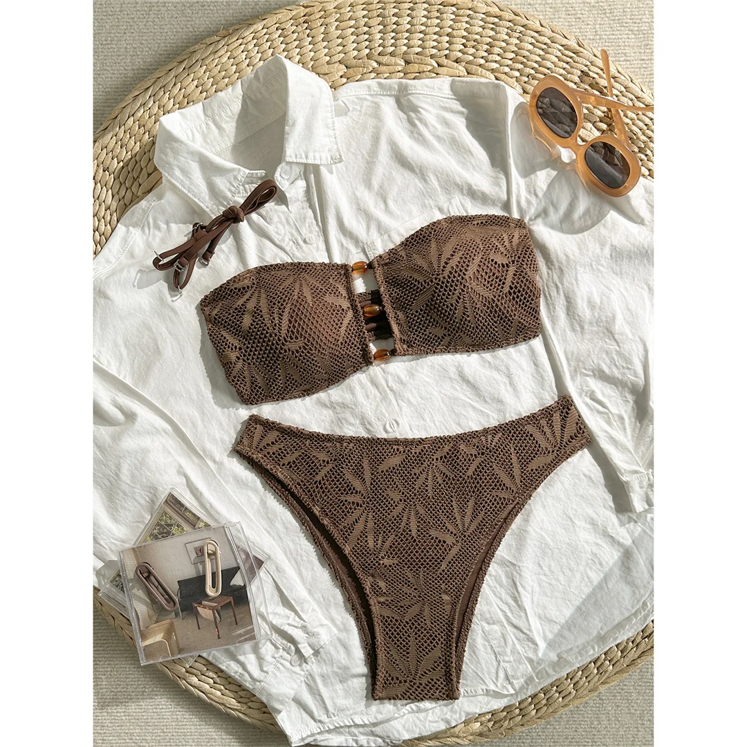 Sexy Cut-Out-Bandeau-Bikini, Damen-Badebekleidung, zweiteiliger Bikini, brasilianischer, gepolsterter Badeanzug, Badeanzug, Schwimmanzug V7959 – Detail 13