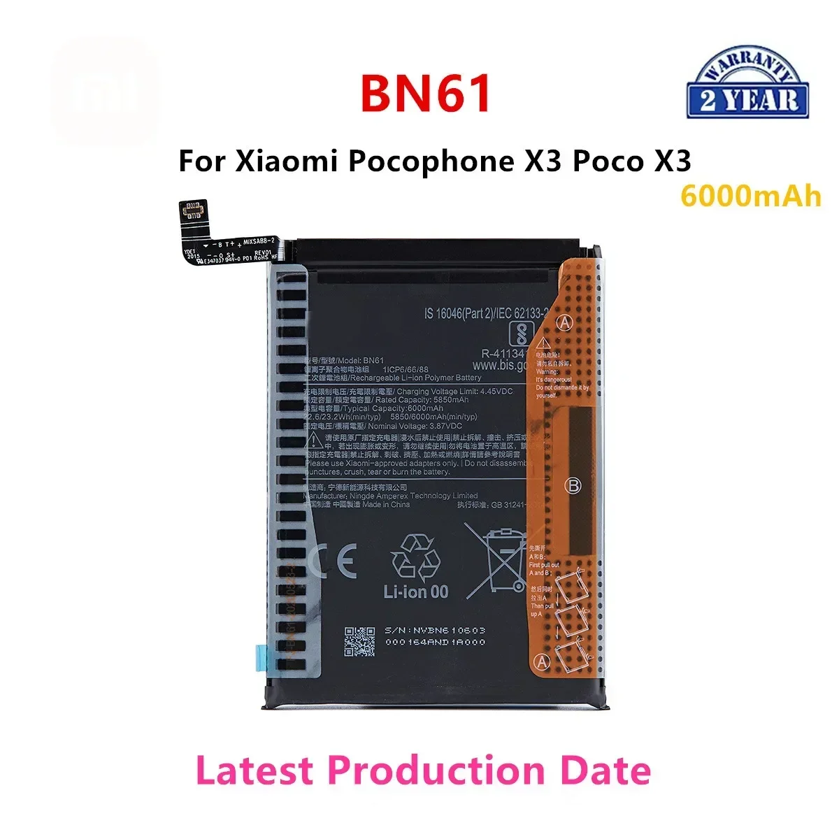 Brand New  BN61 6000mAh Battery For Xiaomi   Pocophone X3 Poco X3  Phone Replacement Batteries+Tools