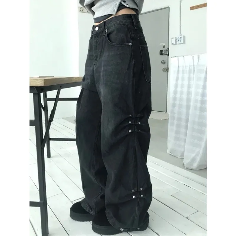 Korean Women's Y2k Loose Washed Wide Leg Casual Fashion Jeans Street Gothic Style Pants Macacão Feminino Longo Jeans