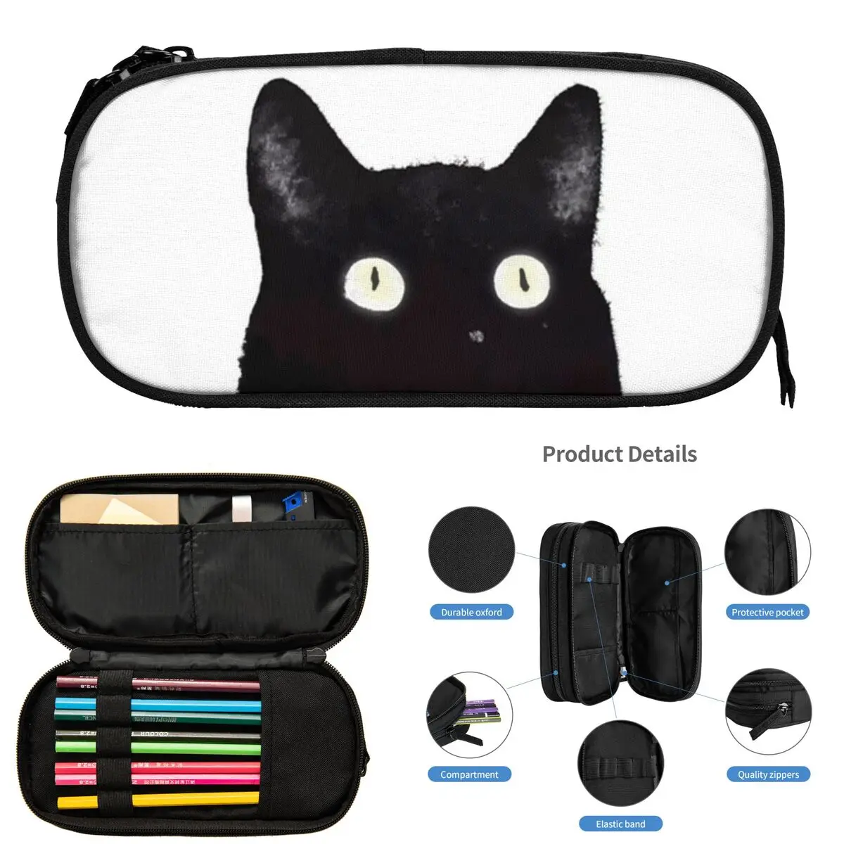 

Пеналы Black Cat Peeking Up для студентов, школьная коробка для ручек, сумка для карандашей, большая вместительная сумка для карандашей, держатель для ручек