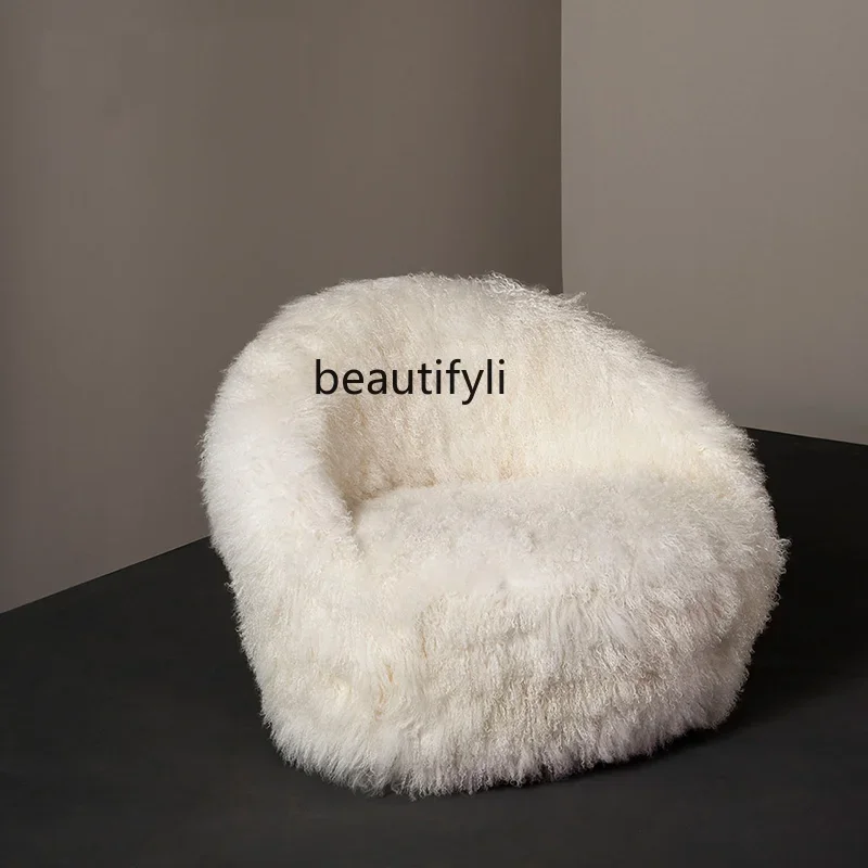 

ss26 Italian light luxury single rotating sofa chair beach wool bedroom balcony casual creative plush armchair