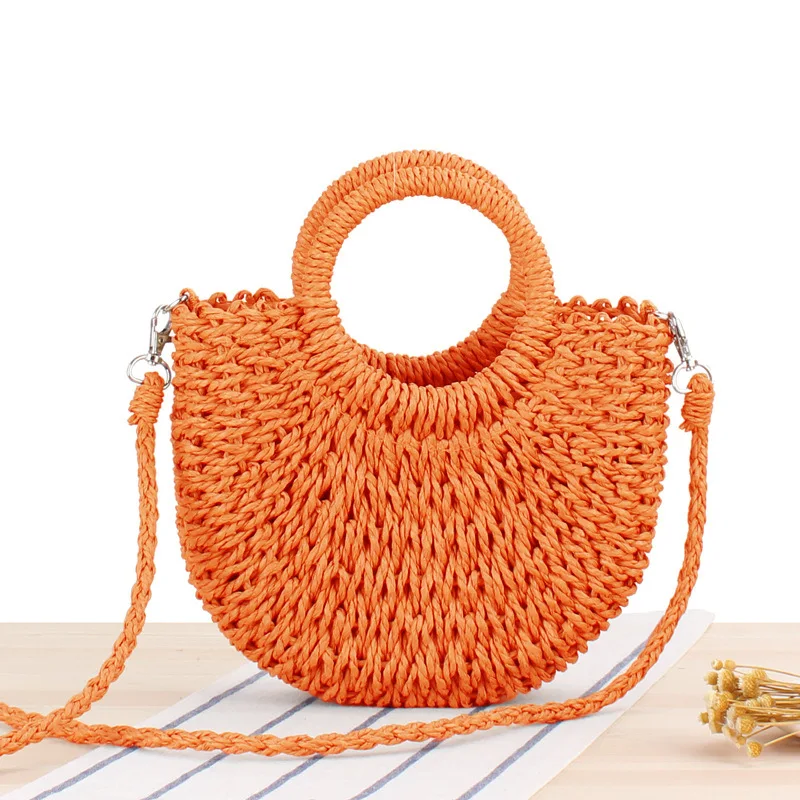 

Popular half-round straw bag, beach hand-woven bag, vacation travel hand-worn crossbody bag