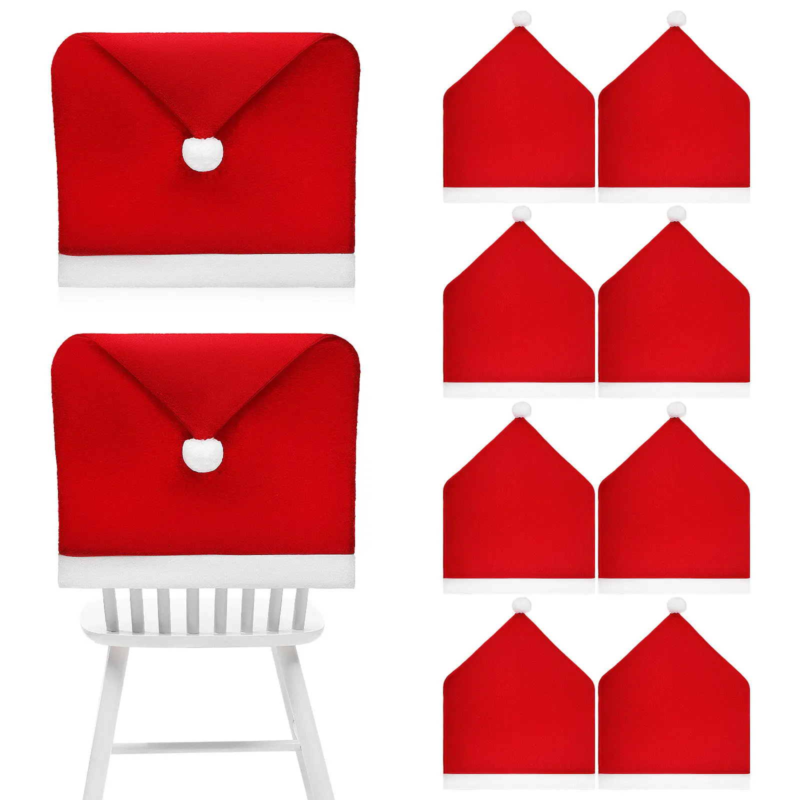 10Pcs Christmas Chair Covers Santa Hat Style Non-Woven Fabric Chair Back Cover Christmas Seats Protector Party Kitchen Dining
