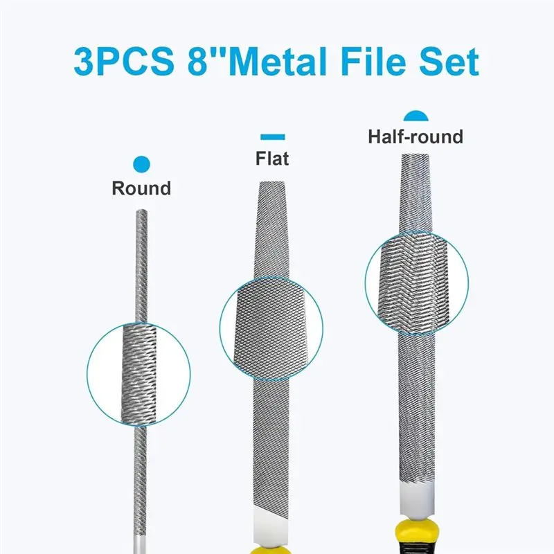 A27F-For Metal Forging Tool Set- Includes 3 Pieces 8-Inch High Carbon Steel Files Flat For Wood Smoothing Shaping Deburring
