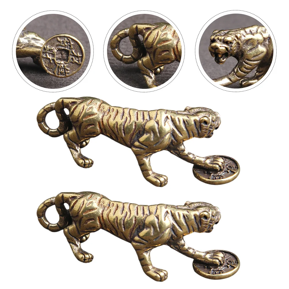 

2Pcs Tiger Keyring Pendant High-Quality Brass Key Chain Accessory Bag Hanging Decorative Jewelry Charm Key Chain Pendant